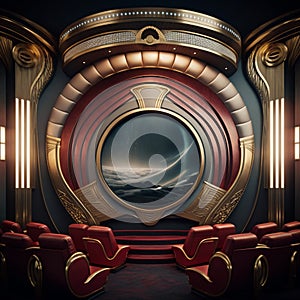 Interior of a Luxury Retro Cinema Classic Futuristic Vintage Movie Theater Illustration