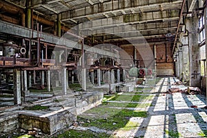 Interior of machinery of abandoned factory of synthetic rubber