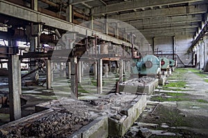 Interior of machinery of abandoned factory of synthetic rubber