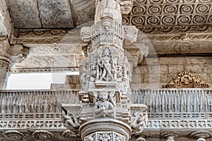 Interior marble carved details at the Ranakpur Jain Temple at Desuri Tehsil, Rajasthan