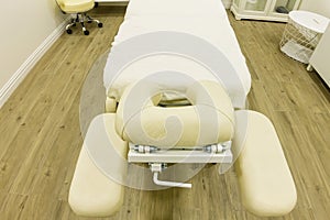 Interior of a massage room in a medical center or beauty spa salon