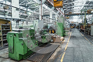 Interior of metalworking workshop. Modern industrial metal manufacturing enterprise