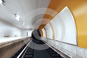 Interior metro station with empty billboards