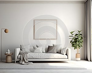 Interior minimal modern living room with mock up poster frame generative AI