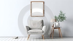 Interior minimal modern living room with mock up poster frame generative AI