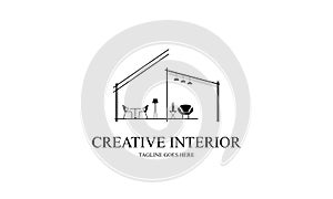 Interior minimalist room, gallery furniture logo design vector