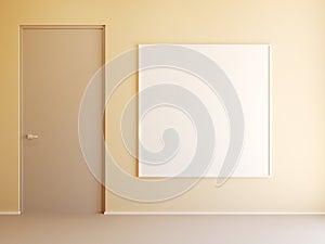 Interior mockup 3d gallery with door and frame