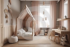 Interior mockup of a children\'s bedroom in a Scandinavian style.