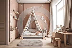 Interior mockup of a children\'s bedroom in a Scandinavian style.