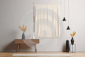 Interior mockup illustration with decor, 3d render, white wall