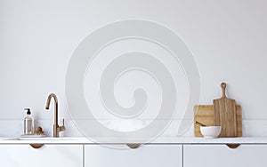 Interior mockup. Modern white kitchen. 3d render