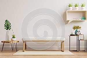 Interior mockup wall in living room have muji chair and decoration