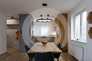 Interior of modern apartment - hallway and kitchen