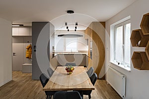 Interior of modern apartment - hallway and kitchen