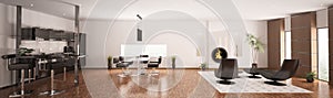 Interior of modern apartment panorama 3d render