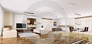 Interior of modern apartment panorama 3d render