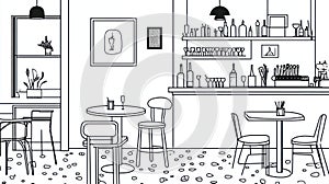 Cafe Interior Line Art Restaurant, Bar, Furniture Sketch