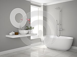 Interior of modern bathroom 3D rendering