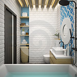 Interior modern bathroom 3D rendering