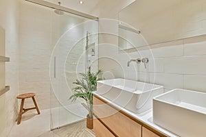 Interior of modern bathroom with cabinet and sink