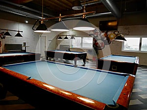 Interior of modern billiard hall.