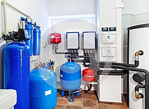 Interior of modern boiler with a boiler in a deep well pump
