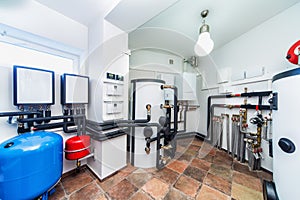 Interior of modern boiler with a boiler in a deep well pump