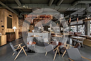 Interior of modern cafe in loft style