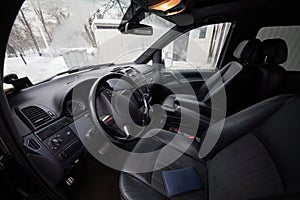 Interior of modern car, driver and passenger photo