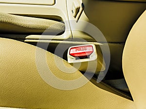 Interior modern car elements, close-up of seat belt