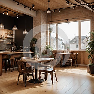 Interior of modern coffee cafe in loft style