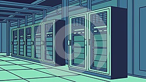 Interior of a Modern Data Center with Server Racks, vector design Generative AI