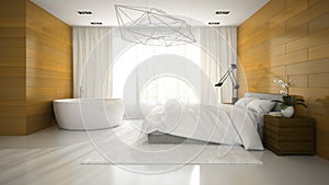 Interior of modern design badroom with bathtub 3D rendering