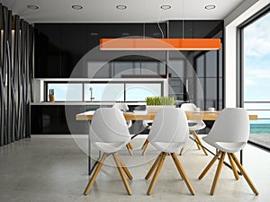 Interior of modern design kitchen 3D rendering