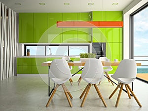 Interior of modern design kitchen 3D rendering