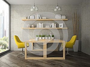 Interior of modern design office with two tables 3D rendering