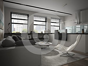 Interior of modern design room 3D rendering