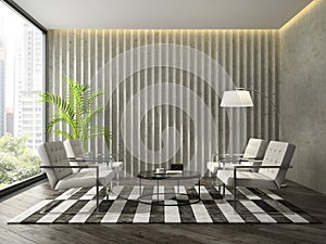 Interior of modern design room with concret wall 3D rendering