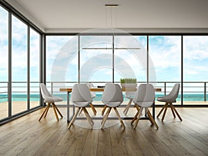Interior of modern design room with sea view 3D rendering