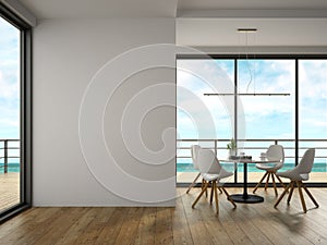 Interior of modern design room with sea view 3D rendering photo