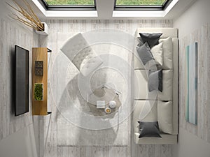 Interior of modern design room top view 3D rendering