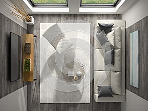Interior of modern design room top view 3D rendering