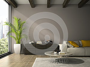 Interior of modern design room with white couch 3D rendering