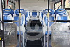 Interior of a modern empty city bus