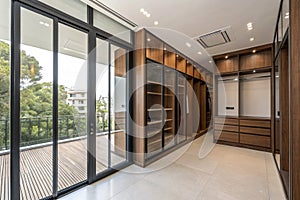 Interior of modern empty wardrobe room