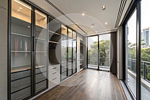 Interior of modern empty wardrobe room