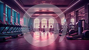 Interior of a modern fitness hall with gym equipment