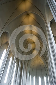 Interior of modern Hallgrimskirkja church, Reykjavik