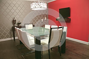 Interior of a modern home, view on dining room and