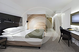 Interior of a modern hotel bedroom